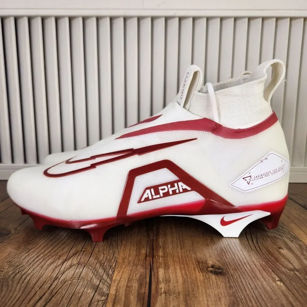 Nike Alpha Menace Elite 3 Mens Size 12.5 White Red Football Cleats DM1792-100